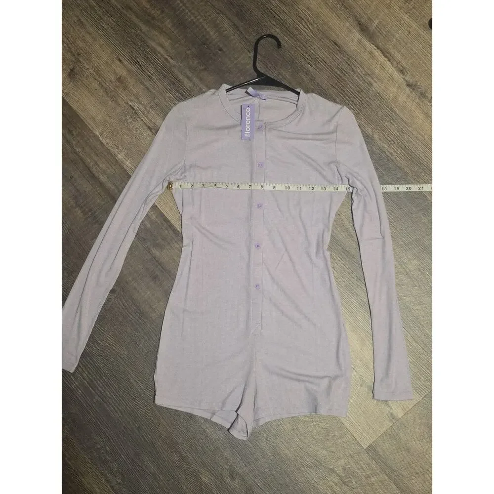Florence by Mills Romper Small Lavender Purple Long Sleeve Button Front Ribbed - Picture 1 of 5